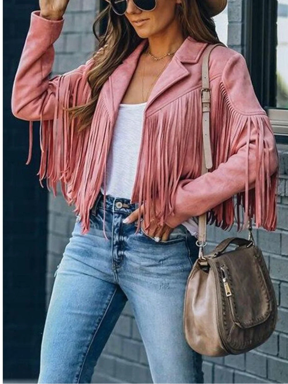 Fringe faux Suede Jacket - Pink women
